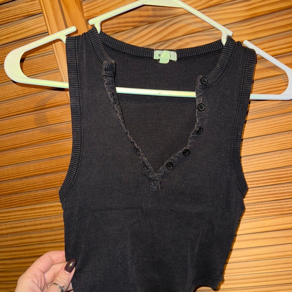Garage Black Ribbed Tank Top